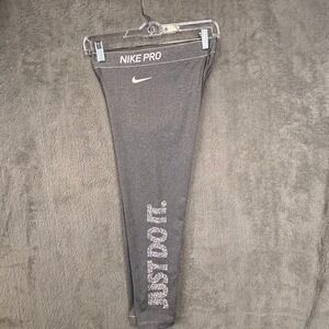 Nike Pro‎ Womens Just Do It Cropped Leggings Gray Dri-FIT Athletic Tights Medium